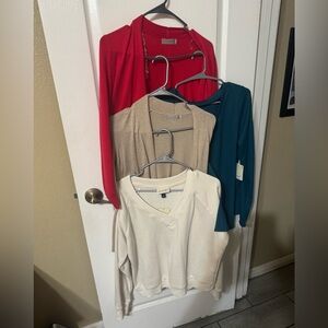 Multiple items as a bundle 2 cardigans and 1 sweater 1 top all with tags